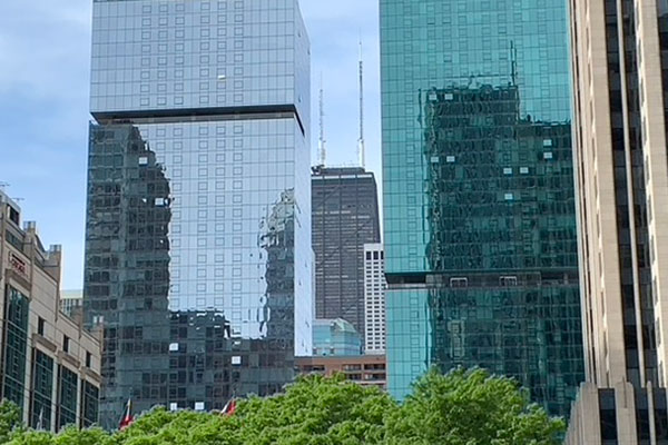 John Hancock Building in the distance from the Chicago Riverwalk