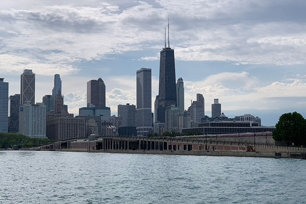 View of Skyline from Navy Pier looking toward John Hancock Building