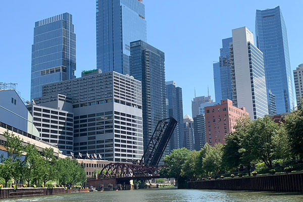 Old bridge with skyline in background