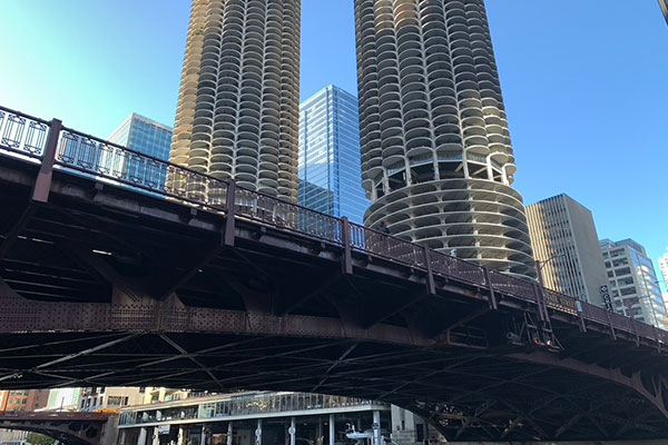 Bridge with Marina Towers behind it.