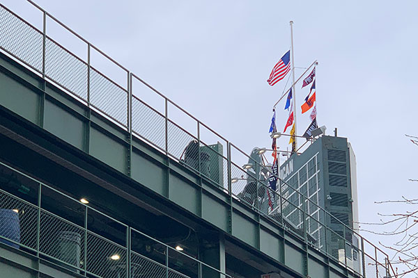 Wrigley Field scoreboeard as seen from street