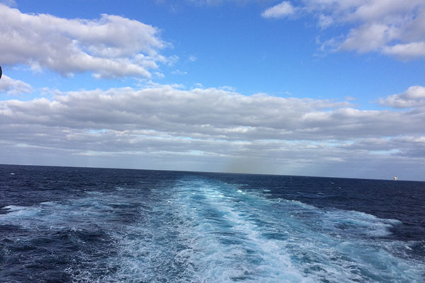 Water behind ship on day 2