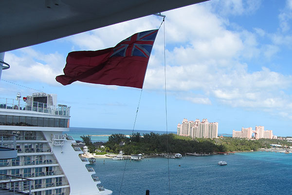 Flag flying on back of ship