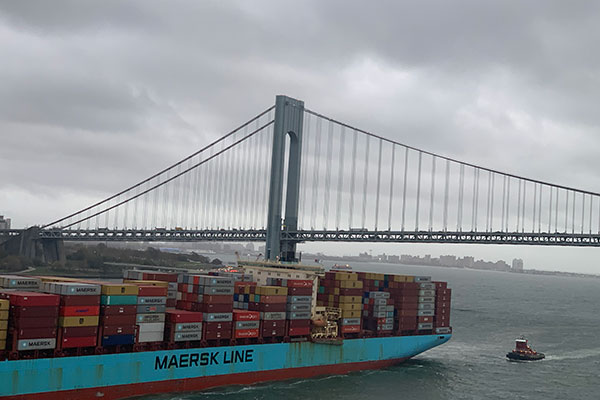 Freight Ship with Verrazzano-Narrows Bridge in background