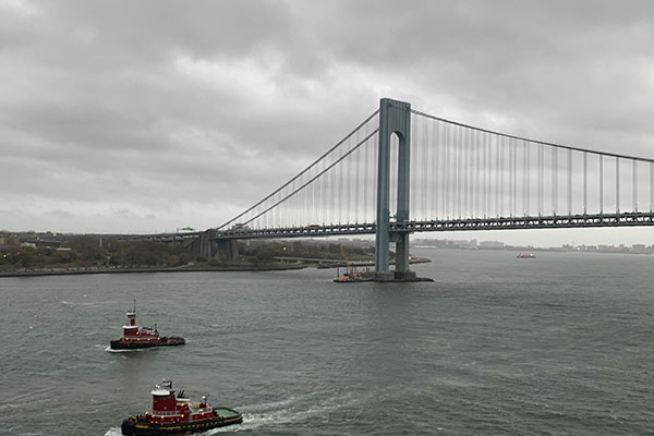 Tug boats under Verrazzano-Narrows Bridge