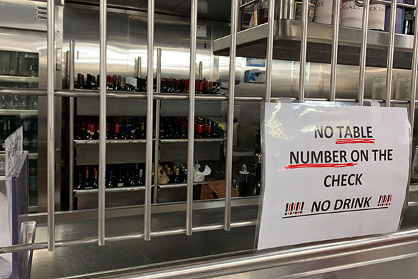 Bar located in Galley with sign of bar instructions