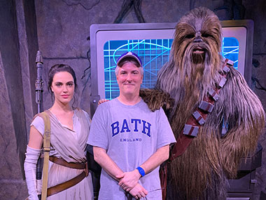 Pat with Chewbacca and Rey