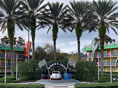 Herbie statue in front of palm trees
