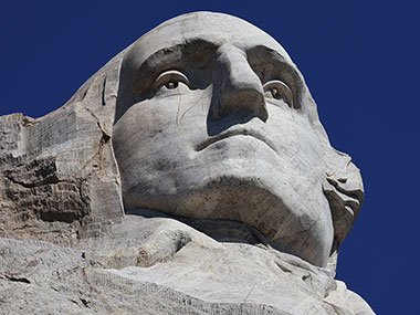 Mount Rushmore view of Washington from below
