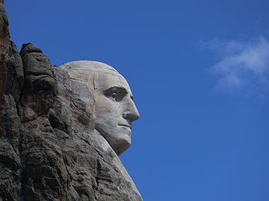 View of President Washington on the side of Mount Rushmore