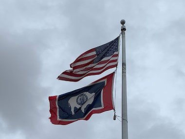 American and Wyoming flag
