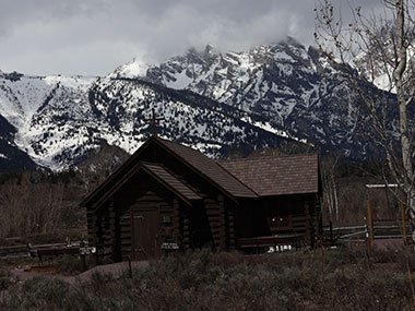 Grand Teton National Park church with mountains beyond