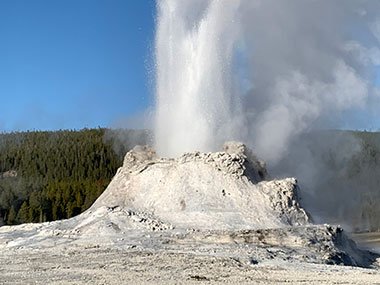 Closeup of Castle Geyser at Yellowstone National Park erupting
