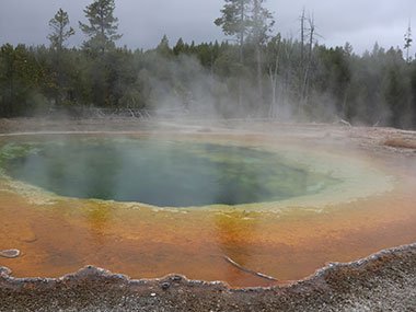 Yellowstone National Park geyser pool steams