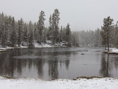 Yellowstone National Park river during snow storm