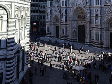 People congregate in front of the Cathedral