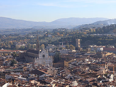 Church and mountains in distance