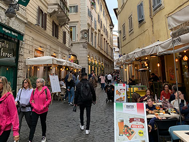 People walking down street