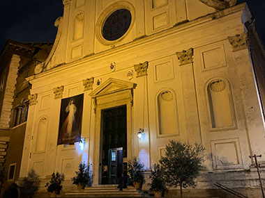 Building illuminated at night in Rome