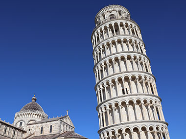 Leaning Tower of Pisa leaning toward Pisa Cathedral