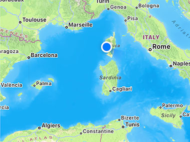 Map showing Corsica