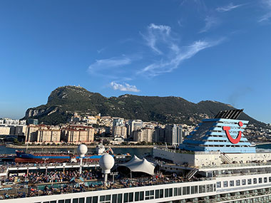 Hills of Gibraltar beyond ship