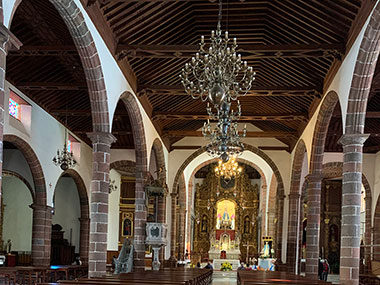 Chandelier hangs in church