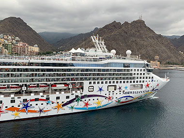 Norwegian ship passing the Enchanted Princess