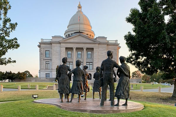 Little Rock Nine Sculpture from back