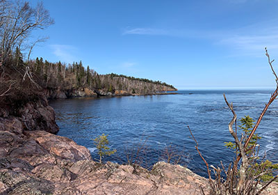 Rocks in front of lake
