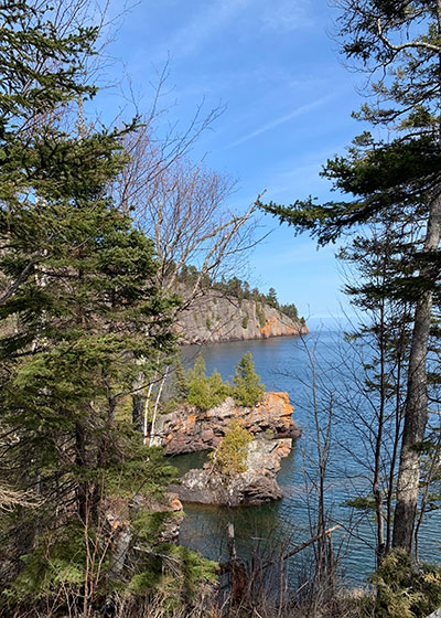 Trees frame shoreline