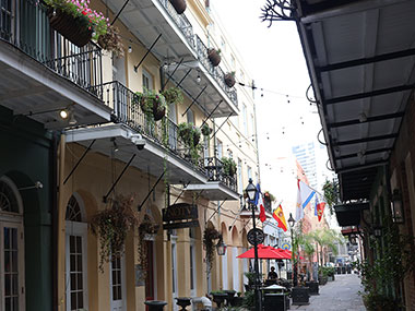 Balconies hanging over street