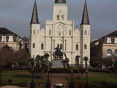 Elevated view of St. Louis Cathedral and Jackson Square