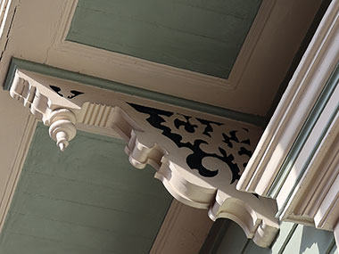 Closeup of wood work on building