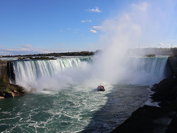 White mist rises off Niagara Falls as viewed from Canadian side