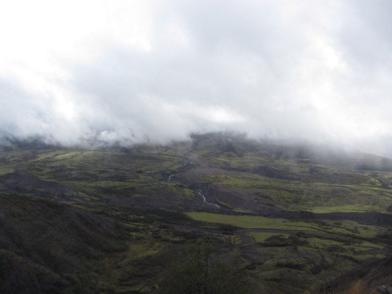 Fog lifts over Mount St. Helens