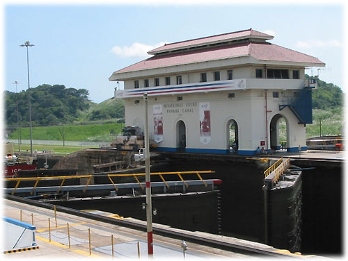 Building behind open lock