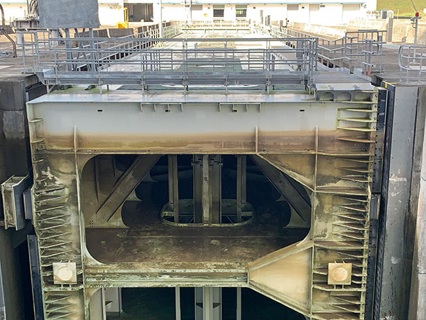 Looking into side of lock of Panama Canal
