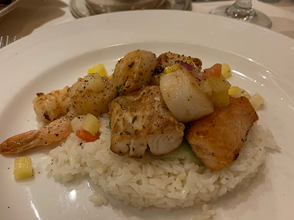 Shrimp and fish over rice