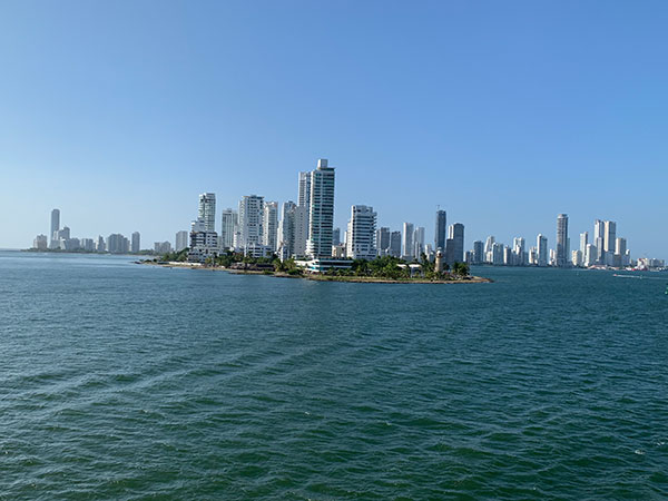 City skyline from ship