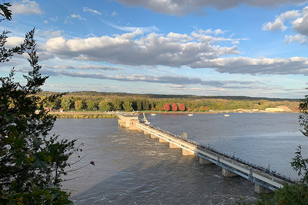 Partially shaded view of dam