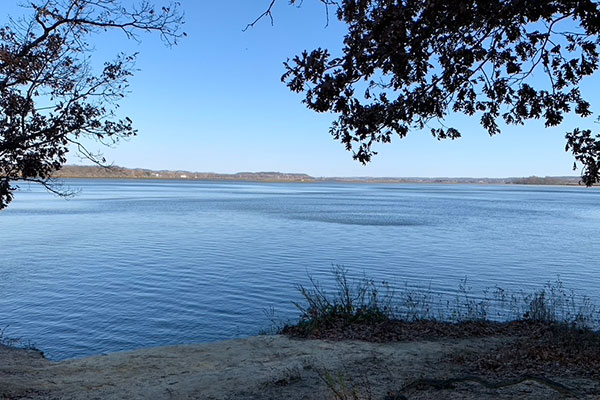 Calm water viewed from overlook