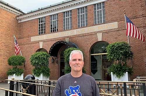 Pat at the entrance of the Hall of Fame