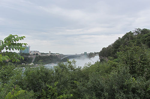 View of the Falls looking through the woods from a hogh vantage point